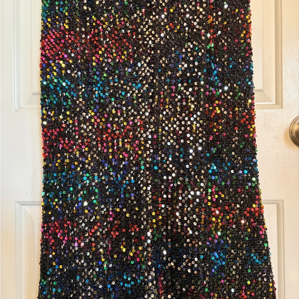 IEENA for Mac Duggal Black Multi Colored Sequin V Neck Maxi Dress 8 - Picture 7 of 14
